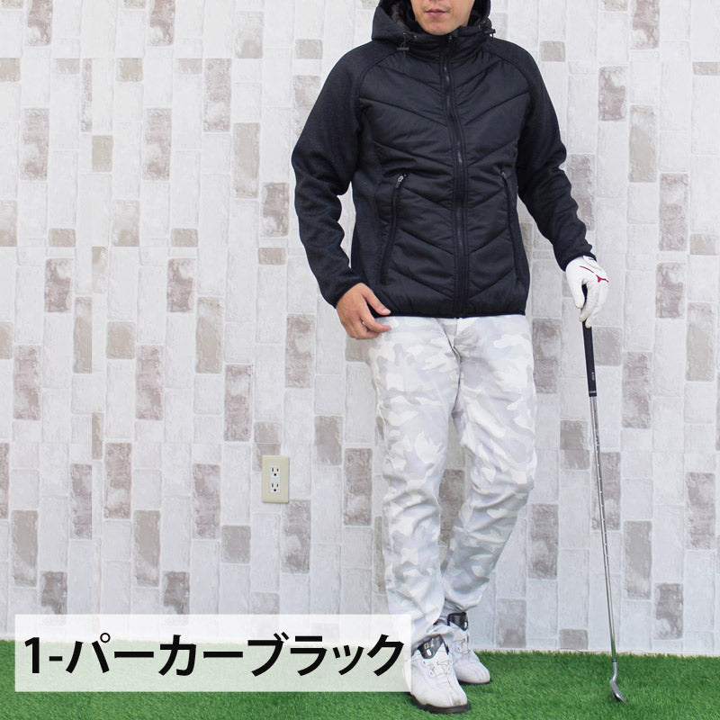 ゴルフウェア メンズ ゴルフジャケット 異素材切替 中綿 アウター