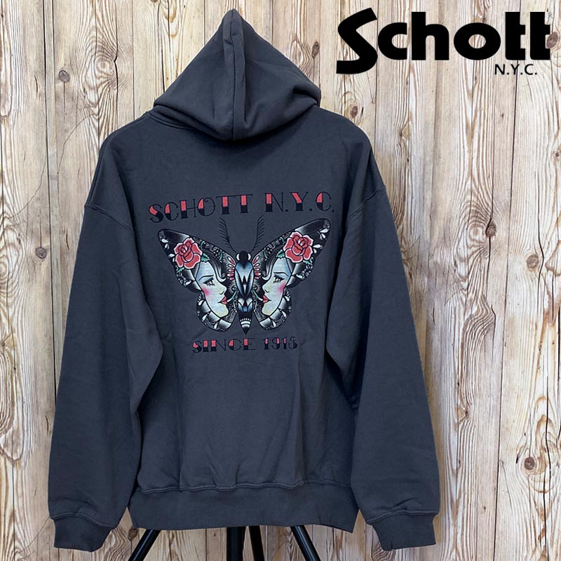 Schott ショット HOODED SWEAT N.Y. バタフライ刺繍プルパーカー – TopIsm