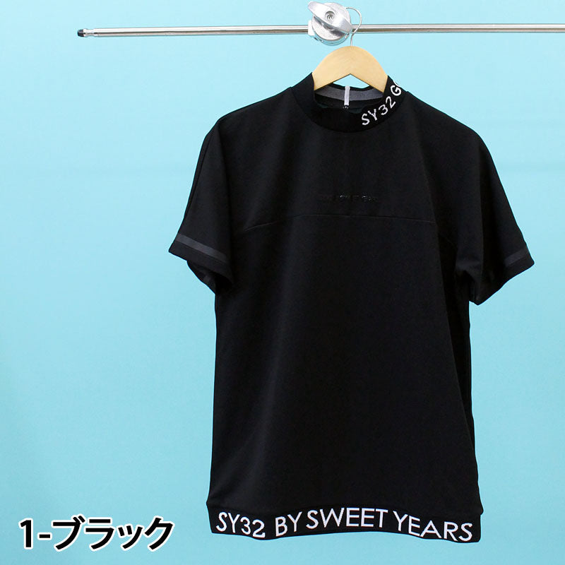SY32 GOLF ロゴ 半袖シャツ 黒 L モックネック ゴルフ ハイネック