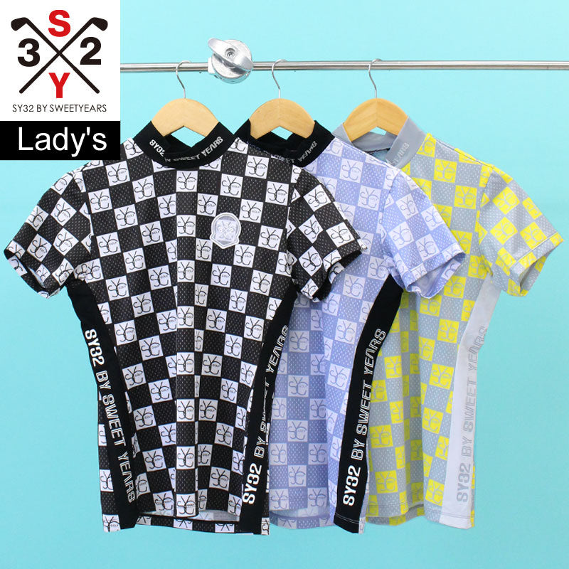 SY32 モックネック ゴルフ　ブラック L　ロゴ　総柄 SY32 モックネック ゴルフ ブラック L ロゴ 総柄 新作✨総柄