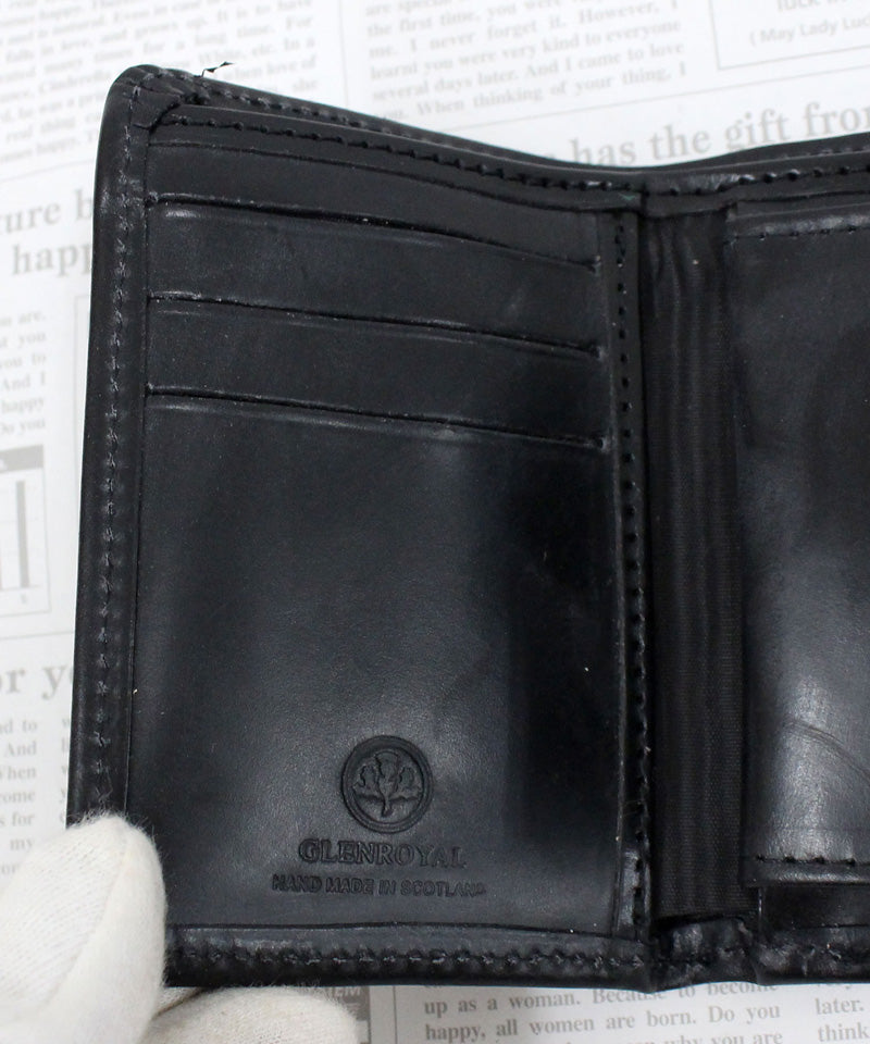 GLEN ROYAL グレンロイヤル 黒 レザー 三つ折り財布 選べるノベルティ 