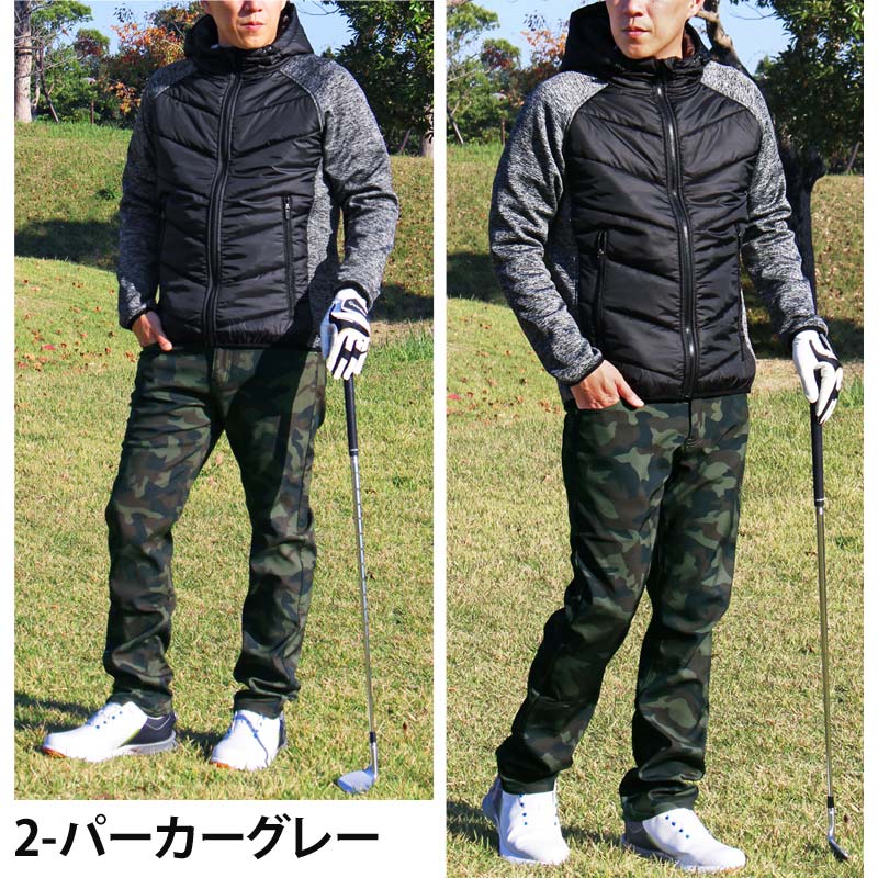 ゴルフウェア メンズ ゴルフジャケット 異素材切替 中綿