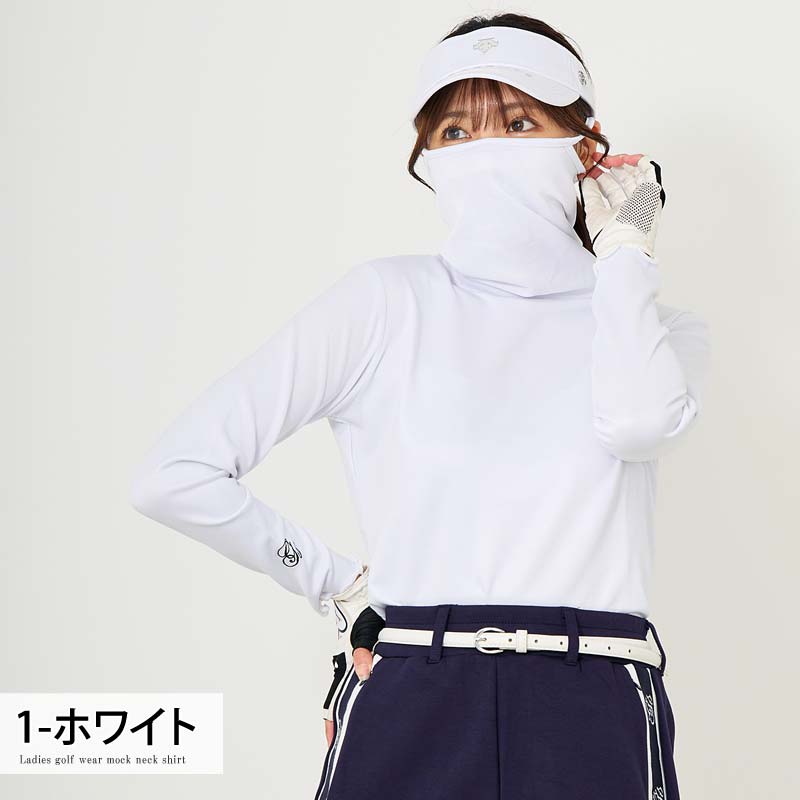 【残り1点・最終値下】G/FOREレディースゴルフウェア・ハイネック　白 M gs GOLF ゴルフウェア レディース モックネック ポロシャツ ハイネック