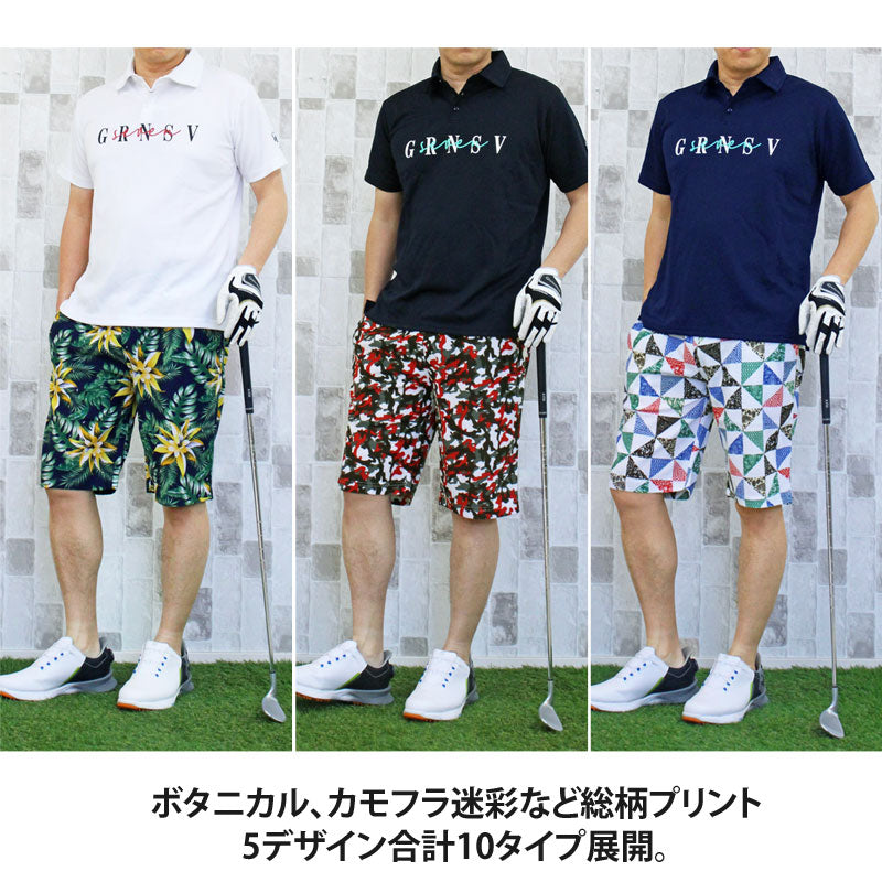 ゴルフパンツ ハーフパンツ メンズ ゴルフウェア ショートパンツ 総柄