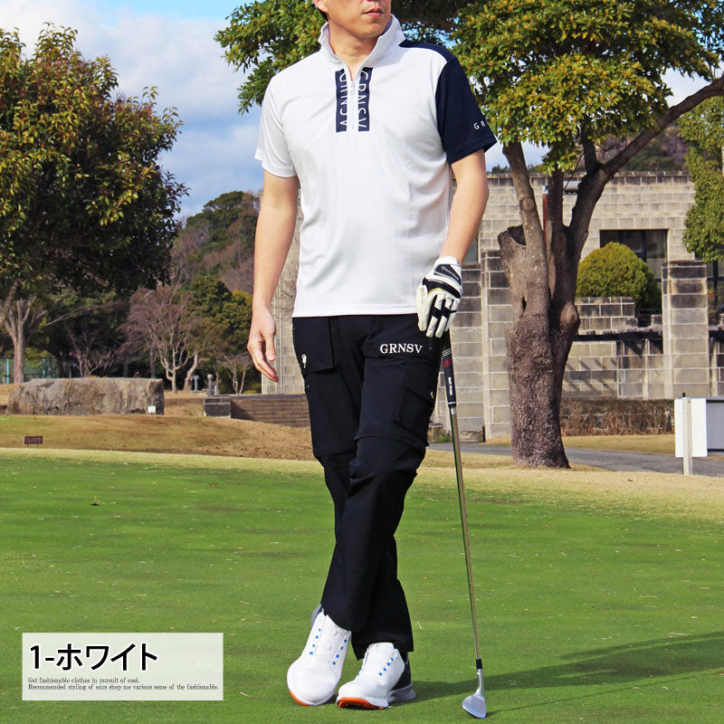 GIORNO SEVEN ジョルノセブン ゴルフウェア ポロシャツ ハーフジップ 吸汗速乾ドライメッシュ ップス 半袖 メンズ ブランド M / 2-ネイビー