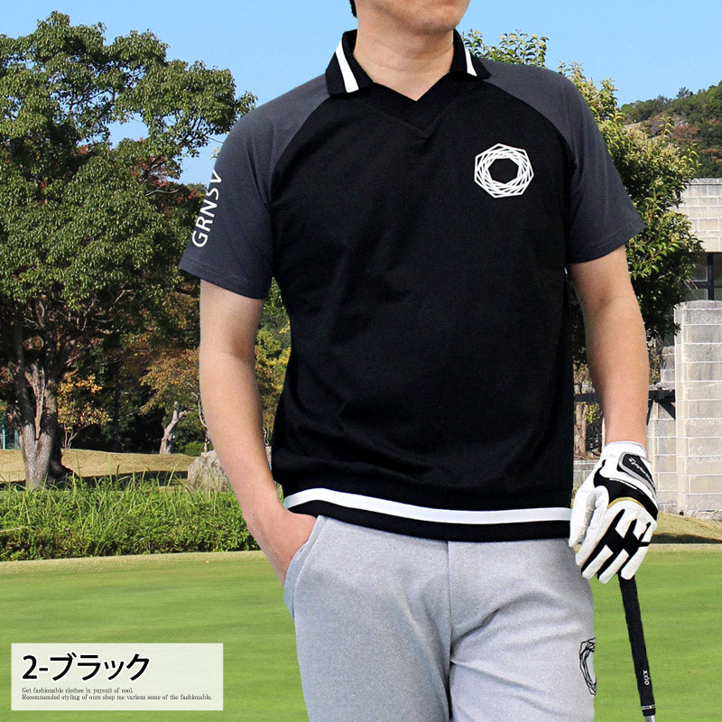 FR2GOLF MOON SHOT ゴルフウェア ポロシャツ ブラック Sサイズ GIORNO SEVEN ジョルノセブン ゴルフウェア Vネック襟 ポロシャツ