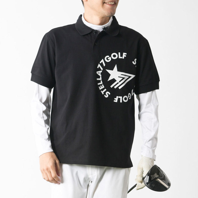 新品未使用Black & White メンズゴルフポロシャツ快適ドライ&UVケア STELLA77GOLF ゴルフウェア ポロシャツ メンズ半袖 COOLMAX 吸汗速乾