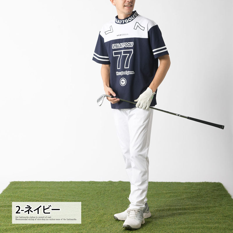 STELLA77GOLF ゴルフウェア モックネックシャツメンズ 半袖 COOLMAX