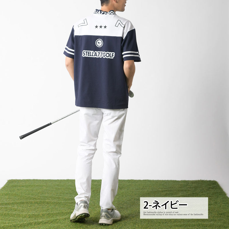 STELLA77GOLF ゴルフウェア モックネックシャツメンズ 半袖 COOLMAX
