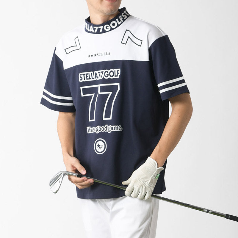 STELLA77GOLF ゴルフウェア モックネックシャツメンズ 半袖 COOLMAX