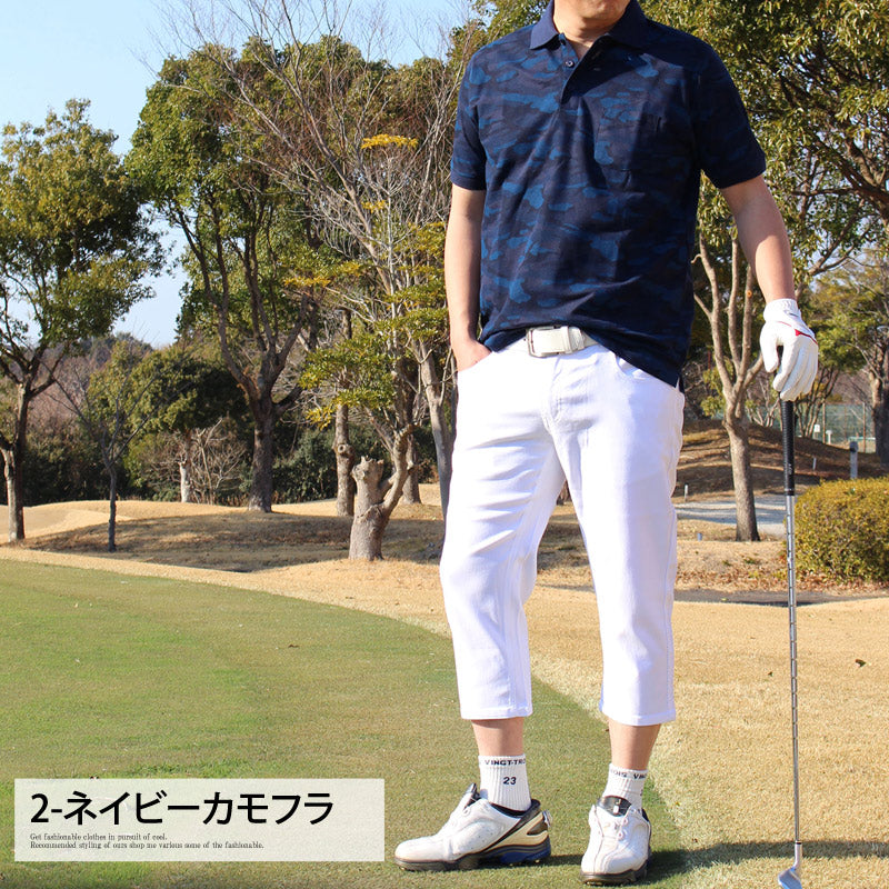 1piu1uguale3 GOLF ポロシャツ　メンズ　ゴルフ　カモフラ　迷彩 ゴルフポロシャツ メンズ ゴルフウェア カモフラ 迷彩柄