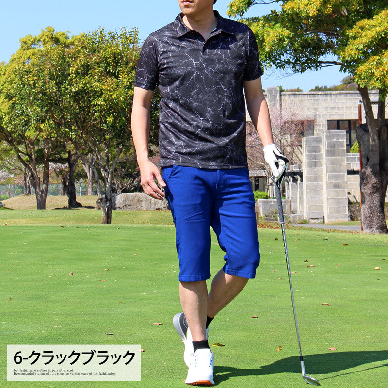 ポロシャツ メンズ ゴルフウェア 速乾 ドライメッシュ ストレッチ 総柄
