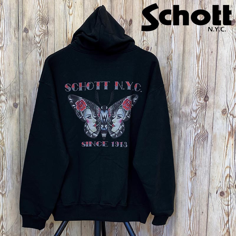 Schott ショット HOODED SWEAT N.Y. バタフライ刺繍プルパーカー