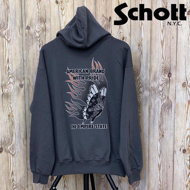 Schott ショット HOODED SWEAT FIRE BUTTERFLY プルパーカー – TopIsm