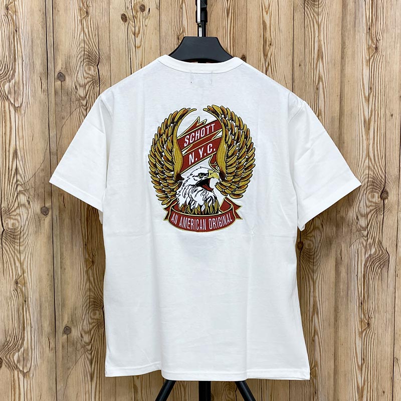 Schott ショット EAGLE AND RIBBON EMB 刺繍 半袖Tシャツ Schott ショット EAGLE AND RIBBON EMB イーグル 刺繍 半袖T