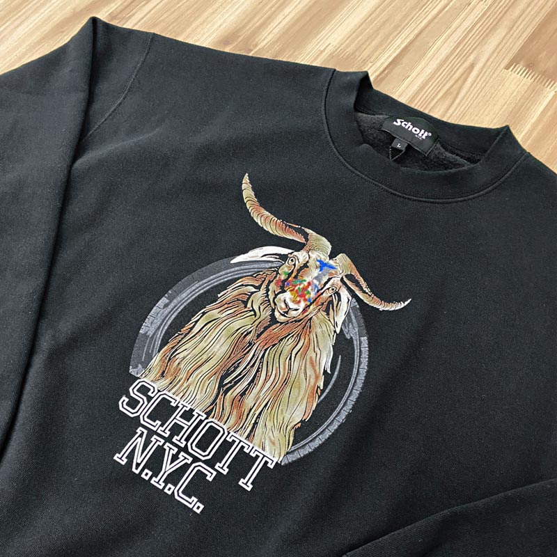Schott ショット メンズ COLOR FLOCKY GOAT CREW SWEAT カラー