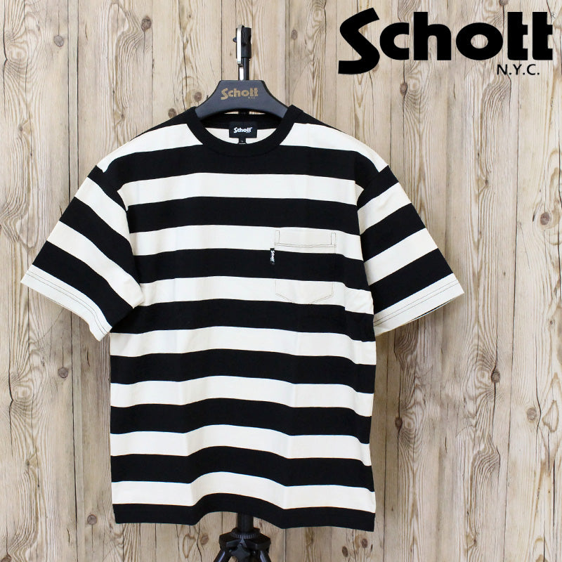 Schott ショット WIDE BORDER POCKET T-SHIRT ワイドボーダー ポケット