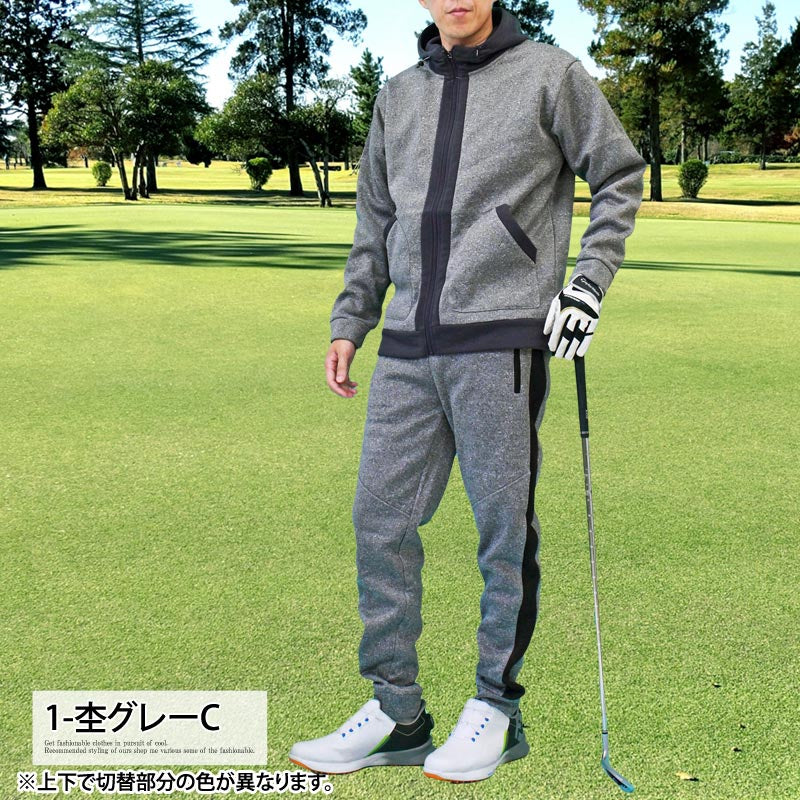 ゴルフウェア セットアップ メンズ 上下セット 暖かい 裏起毛 ニット