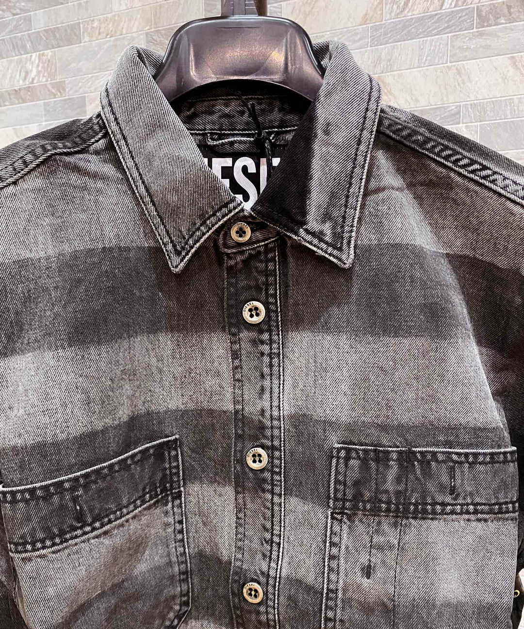 にゃんこディーゼルDEASELコピーライトジップデニムシャツジャケット DIESEL ディーゼル ボーダー染めデニムシャツジャケット D-LOREN