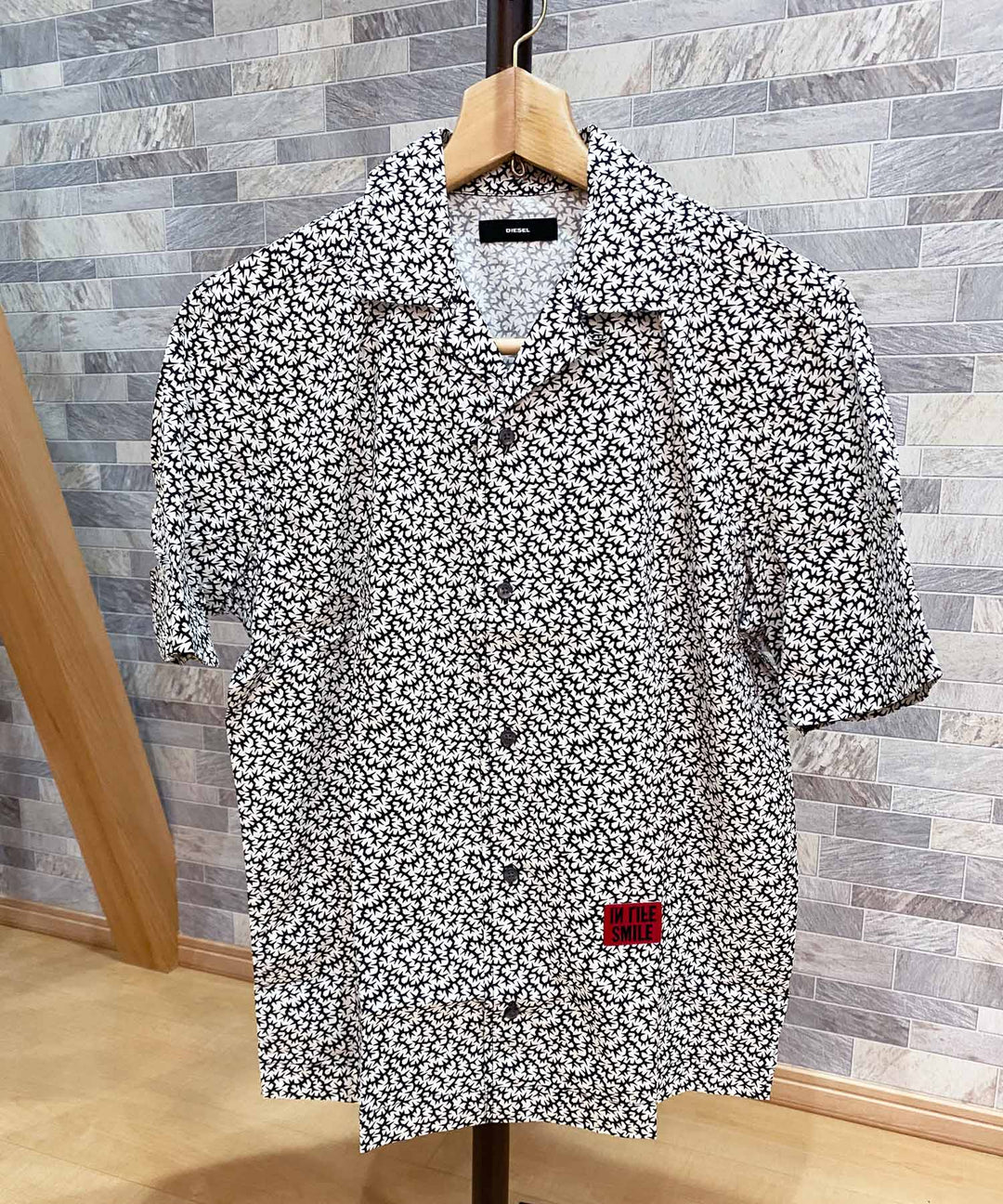 DIESEL 半袖シャツ 総柄 ディーゼル DIESEL #snc ディーゼル シャツ M 黒 白 半袖 総柄 メンズ