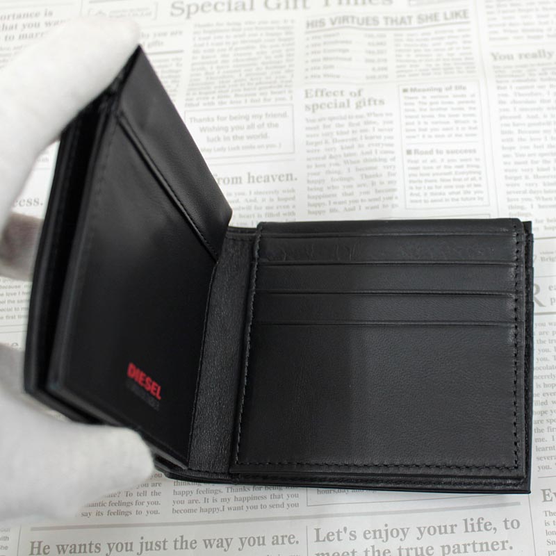 【箱付き】 DIESEL ディーゼル 二つ折り 財布 レザー 本革 黒