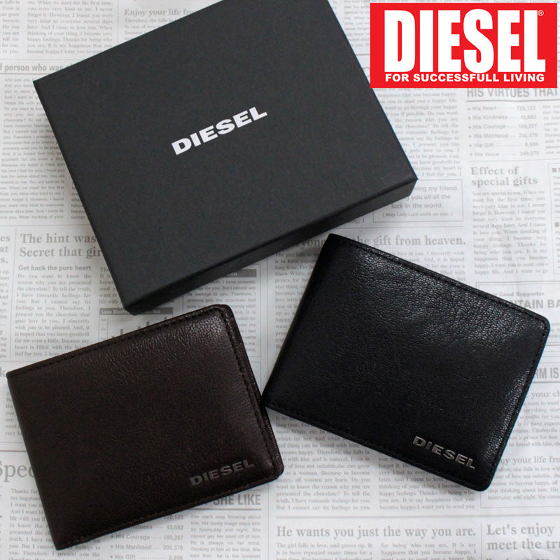 DIESEL ディーゼル 財布 2つ折り ウォレット レザー 本革 ロゴ ブラック ダークブラウン