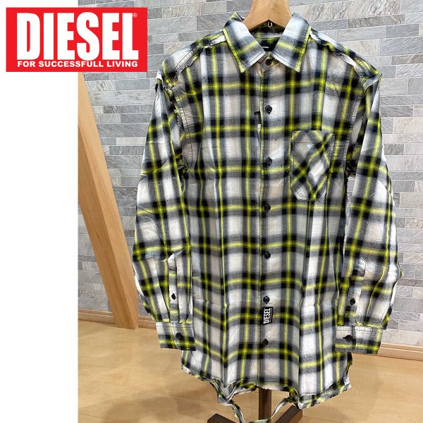 DIESEL ディーゼル オーバーサイズ ダメージ リメイク チェックシャツ 