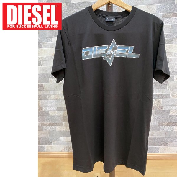 DIESEL メタルロゴ Tシャツ DIESEL ディーゼル メタル調ロゴ クルーネック 半袖 Tシャツ LO